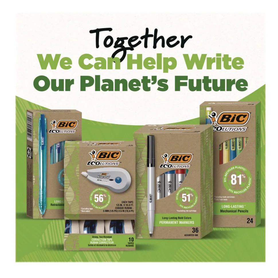 BIC Medium 1 mm Ecolutions Retractable Gel Pen - Assorted Ink Colors, Blue Barrel (12/Pack)