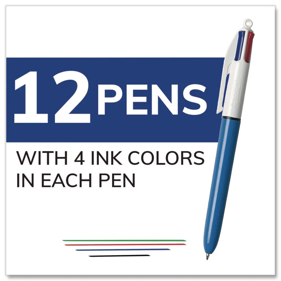 BIC Medium 1 mm Multi-Color Retractable Ballpoint Pen - Black/Blue/Green/Red Ink/Blue/White Barrel (12/Box)