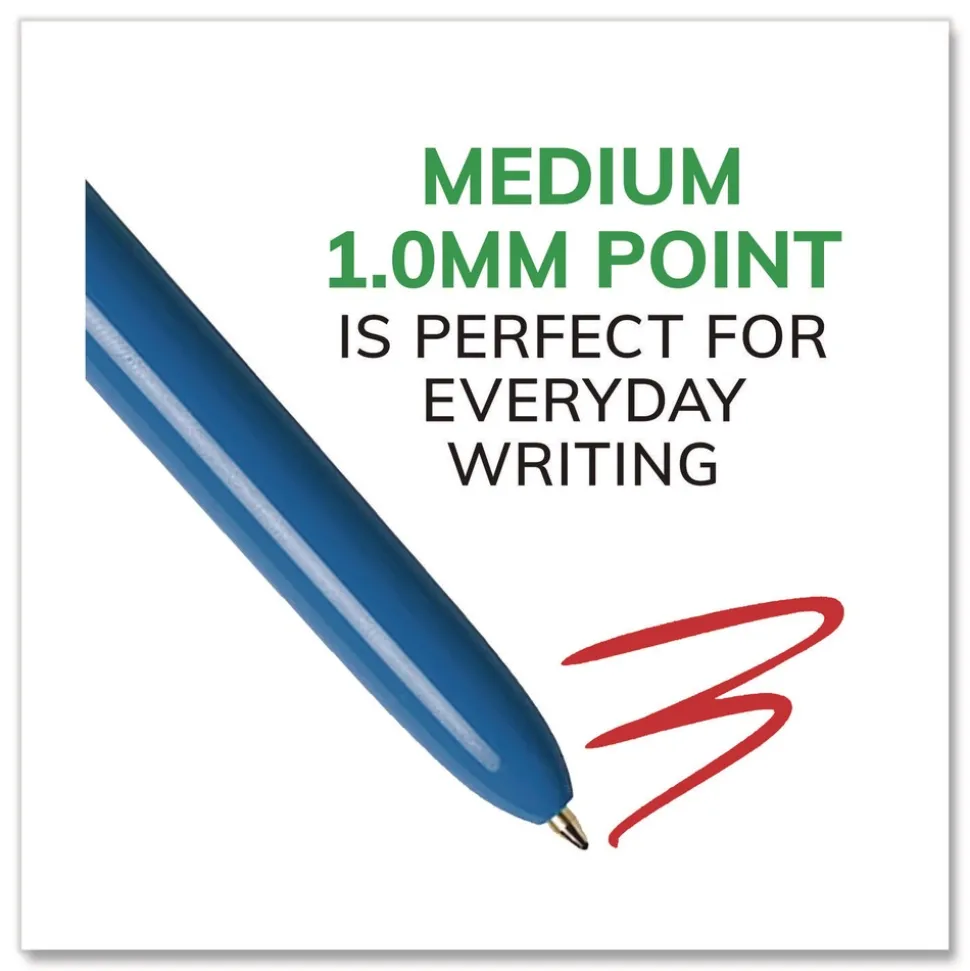 BIC Medium 1 mm Multi-Color Retractable Ballpoint Pen - Black/Blue/Green/Red Ink/Blue/White Barrel (12/Box)