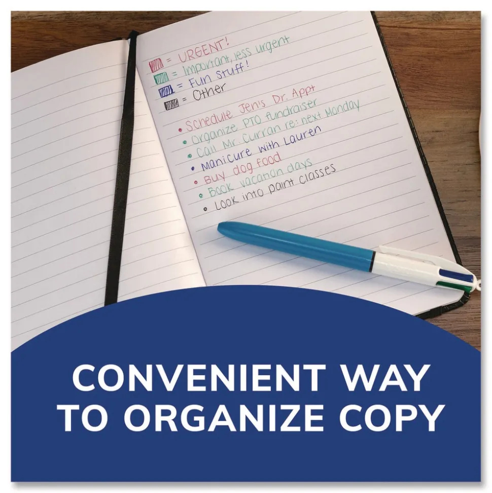 BIC Medium 1 mm Multi-Color Retractable Ballpoint Pen - Black/Blue/Green/Red Ink/Blue/White Barrel (12/Box)