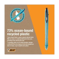 BIC ReVolution Ocean Bound Medium 1 millimeter Retractable Ballpoint Pen - Black Ink/Translucent Blue Barrel (1-Dozen)