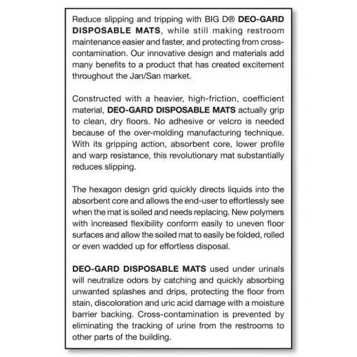 Big D Industries 666800 17.5 in. x 20.5 in. Deo-Gard Disposable Urinal Mat - Mountain Air, Charcoal (6/Carton)