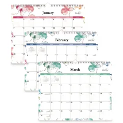 Blue Sky 15 in. x 12 in. 12-Month (Jan to Dec): 2026 Lindley Monthly Wall Calendar - Floral Artwork, White/Pink/Red Sheets