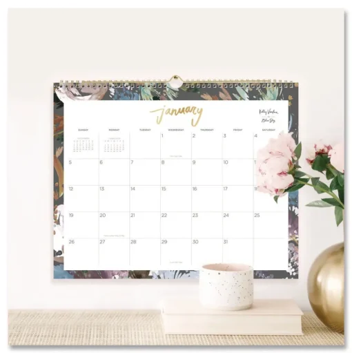 Blue Sky 15 in. x 12 in. 12-Month (Jan to Dec): 2026 Midnight Garden Monthly Wall Calendar - Floral Artwork, White/Multicolor Sheets