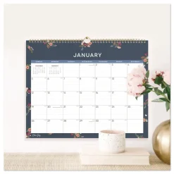 Blue Sky 15 in. x 12 in. 12-Month (Jan to Dec): 2026 Ashlyn Monthly Wall Calendar - Floral Artwork, White/Blue/Pink Sheets