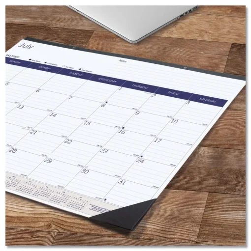 Blueline 22 in. x 17 in. 13-Month (Jul 2025-2026) DuraGlobe Academic Desk Pad Calendar - White/Blue/Gray Sheets/Black Headband