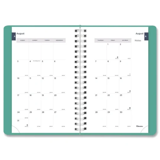Blueline 8 in. x 5 in. 12-Month (Aug 2025-Jul 2026) Academic Daily/Monthly Planner - Cyan Cover