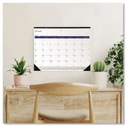 Blueline 12-Month (Jan to Dec): 2026 22 in. x 17 in. DuraGlobe Monthly Desk Pad Calendar - White/Blue/Gray Sheets, Black Binding/Corners