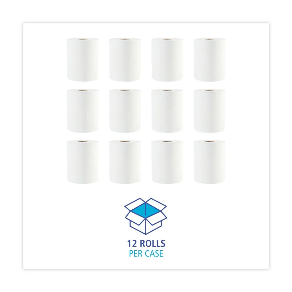 Boardwalk 8123 2 in. Core 1-Ply 8 in. x 600 ft. Hardwound Paper Towels - White (12/Carton)