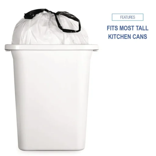 Boardwalk 13 Gallon 24 in. x 28 in. Drawstring Kitchen Bags - White (50 Bags/Roll, 2 Rolls/Carton)