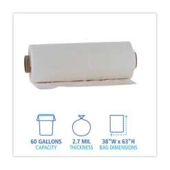 Boardwalk 60 Gallon 2.7 mil 38 in. x 63 in. Industrial Drum Liners Rolls - Clear (50/Carton)