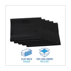 Boardwalk 60 Gallon 1.7 mil 38 in. x 58 in. Flat Pack Linear Low Density Industrial Can Liners - Black (100/Carton)