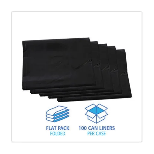 Boardwalk 60 Gallon 1.7 mil 38 in. x 58 in. Flat Pack Linear Low Density Industrial Can Liners - Black (100/Carton)
