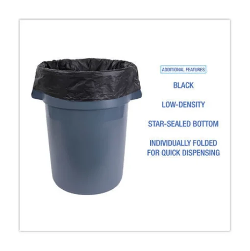 Boardwalk 60 Gallon 1.7 mil 38 in. x 58 in. Flat Pack Linear Low Density Industrial Can Liners - Black (100/Carton)