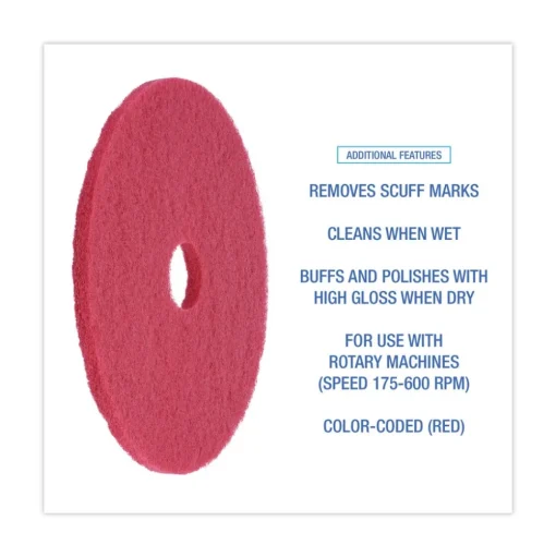 Boardwalk 19 in. Diameter Buffing Floor Pads - Red (5/Carton)