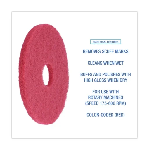 Boardwalk 16 in. Diameter Buffing Floor Pads - Red (5/Carton)