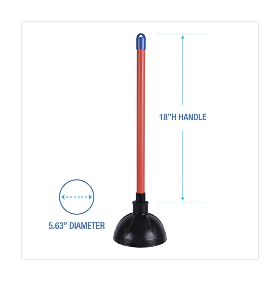 Boardwalk 18 in. Plastic Handle Toilet Plunger for 5-5/8 in. Bowls - Red/Black