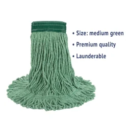 Boardwalk 5 in. Super Loop Cotton/Synthetic Fiber Wet Mop Head - Medium, Green (12/Carton)