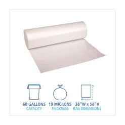 Boardwalk 38 in. x 58 in. 60 gal. 19 mic High-Density Can Liners - Natural (150/Carton)