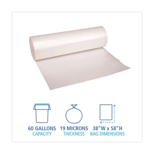 Boardwalk 38 in. x 58 in. 60 gal. 19 mic High-Density Can Liners - Natural (150/Carton)