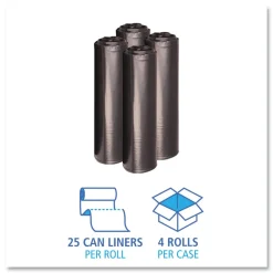 Boardwalk 33 in. x 39 in. 33 gal. 1.2 mil Recycled Low-Density Polyethylene Can Liners - Black (100/Carton)