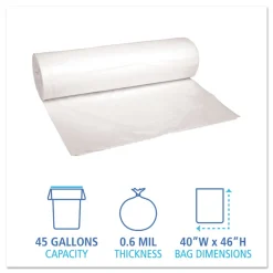 Boardwalk 40 in. x 46 in. 45 gal. 0.6 mil Low-Density Waste Can Liners - White (100/Carton)
