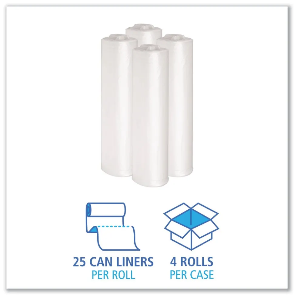 Boardwalk 33 in. x 39 in. 1.4 mil 33 gal. Recycled Low-Density Polyethylene Can Liners - Clear (100/Carton)