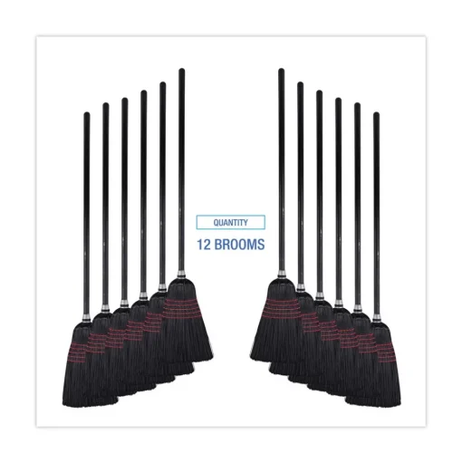 Boardwalk 10 in. x 58.5 in. Wood Handle Flagged Tip Poly Bristle Janitor Brooms - Natural/Black (1 Dozen)
