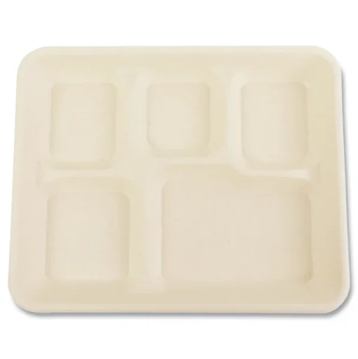 Boardwalk 8.26 in. x 0.98 in. x 10.9 in. 5-Compartment Bamboo/Sugarcane Bagasse PFAS-Free Food Tray - Tan (500/Carton)