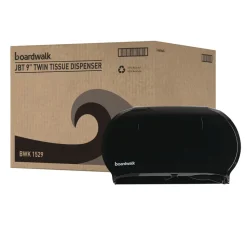Boardwalk 20.25 in. x 6 in. x 12.25 in. Jumbo Twin Toilet Tissue Dispenser - Black
