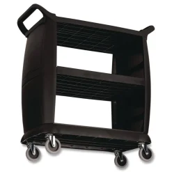 Boardwalk 18 in. x 36.25 in. x 38 in. 300 lb Capacity Plastic Bussing Cart with 3 Shelves - Black