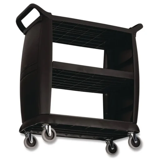 Boardwalk 18 in. x 36.25 in. x 38 in. 300 lb Capacity Plastic Bussing Cart with 3 Shelves - Black