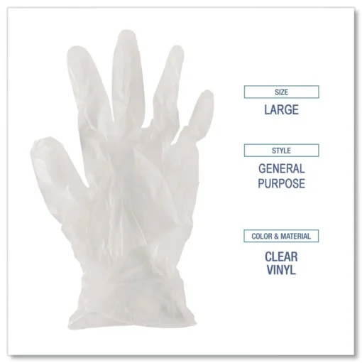 Boardwalk 2.6 mil 9.5 in. Long Powder-Free General Purpose Vinyl Gloves - Extra Large, Clear (100/Box, 10 Boxes/Carton)