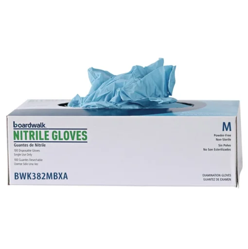 Boardwalk 5 mil 9.5 in. Long Powder-Free Disposable Examination Nitrile Gloves - Medium, Blue (100/Box, 10 Boxes/Carton)