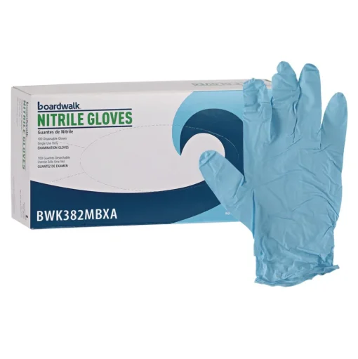 Boardwalk 5 mil 9.5 in. Long Powder-Free Disposable Examination Nitrile Gloves - Medium, Blue (100/Box, 10 Boxes/Carton)