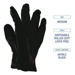 Boardwalk 4.4 mil General Purpose Powder-Free Disposable Nitrile Gloves - Medium, Black (100/Box)