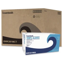 Boardwalk 3.6 mil Thick 9.5 in. Long Powder-Free Exam Vinyl Gloves - Medium, Clear (100/Box, 10 Boxes/Carton)