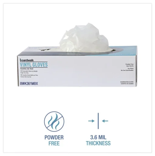 Boardwalk 3.6 mil Thick 9.5 in. Long Powder-Free Exam Vinyl Gloves - Medium, Clear (100/Box, 10 Boxes/Carton)