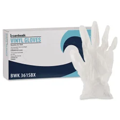 Boardwalk 3.6 mil Thick 9.5 in. Long Powder-Free Exam Vinyl Gloves - Large, Clear (100/Box, 10 Boxes/Carton)