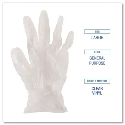 Boardwalk 2.6 mil Thick 13 in. Long Powder-Free General Purpose Vinyl Gloves - Large, Clear (100/Box)