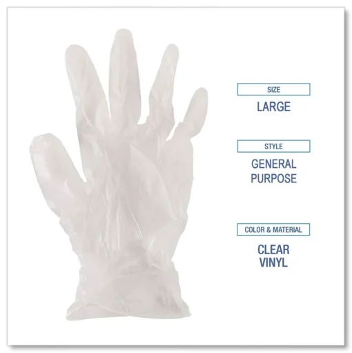 Boardwalk 2.6 mil Thick 13 in. Long Powder-Free General Purpose Vinyl Gloves - Large, Clear (100/Box)