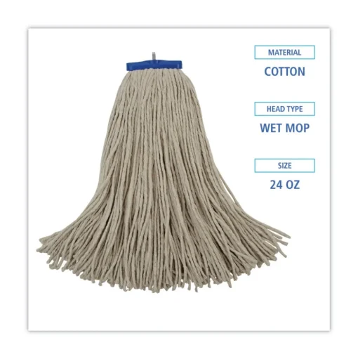 Boardwalk 24 oz. Cut-End Lie-Flat Cotton Wet Mop Head - White