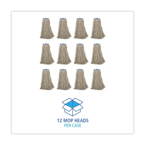 Boardwalk 16 oz. Cut-End Lie-Flat Cotton Wet Mop Head - White (12/Carton)