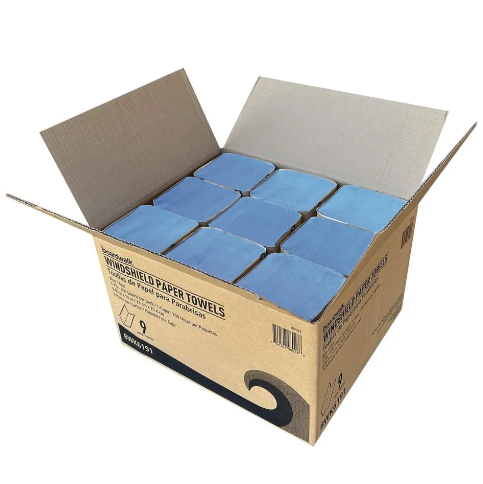 Boardwalk 9.05 x 10 Windshield Paper Towels - Blue (9/Carton)