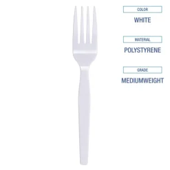 Boardwalk BWK FORKMWPS Mediumweight Polystyrene Plastic Fork Cutlery - White (100/Box, 10 Boxes/Carton)