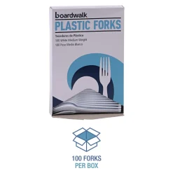 Boardwalk BWK FORKMWPS Mediumweight Polystyrene Plastic Fork Cutlery - White (100/Box, 10 Boxes/Carton)