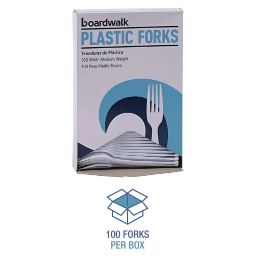 Boardwalk BWK FORKMWPS Mediumweight Polystyrene Plastic Fork Cutlery - White (100/Box, 10 Boxes/Carton)