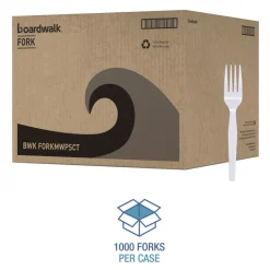 Boardwalk BWK FORKMWPS Mediumweight Polystyrene Plastic Fork Cutlery - White (100/Box, 10 Boxes/Carton)