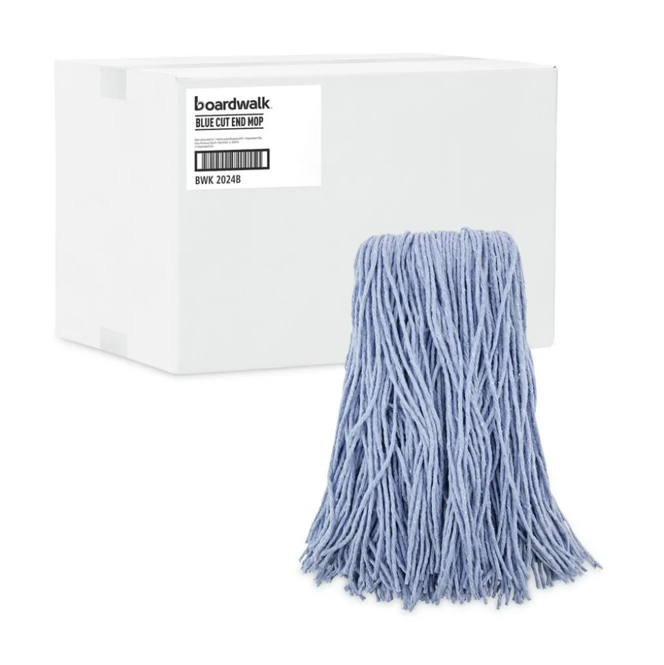 Boardwalk BWK2024B #24 Cotton/Synthetic Fiber Cut-End Standard Mop Head - Blue (12/Carton)