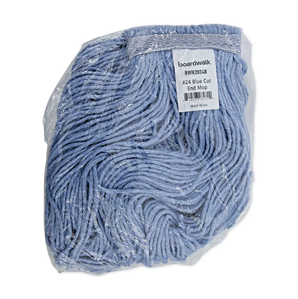 Boardwalk BWK2024B #24 Cotton/Synthetic Fiber Cut-End Standard Mop Head - Blue (12/Carton)